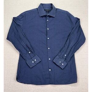 John Varvatos USA Mens 16.5 32/33 Slim Fit Navy Blue Micro Dot Button Down Shirt